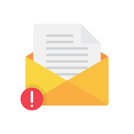 Envelope with Document and Exclamation Mark Inside. Email, Warning, Notification Flat Design. email